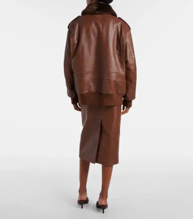 Prada Shearling-trimmed leather bomber jacket | Thumbnail 3