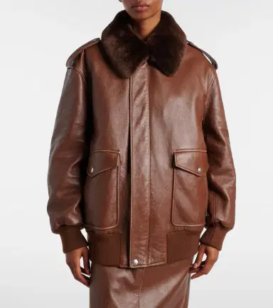 Prada Shearling-trimmed leather bomber jacket | Thumbnail 4