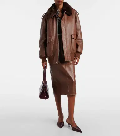 Prada Shearling-trimmed leather bomber jacket | Thumbnail 5