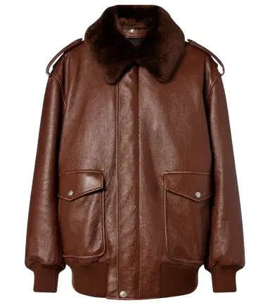 Prada Shearling-trimmed leather bomber jacket | Thumbnail 1