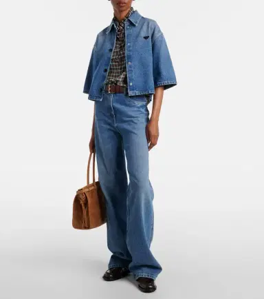 Prada Logo cropped denim shirt | Thumbnail 2 Prada Logo cropped denim shirt | Thumbnail 2