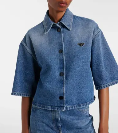 Prada Logo cropped denim shirt | Thumbnail 4 Prada Logo cropped denim shirt | Thumbnail 4