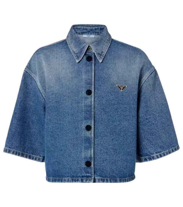 Logo cropped denim shirt