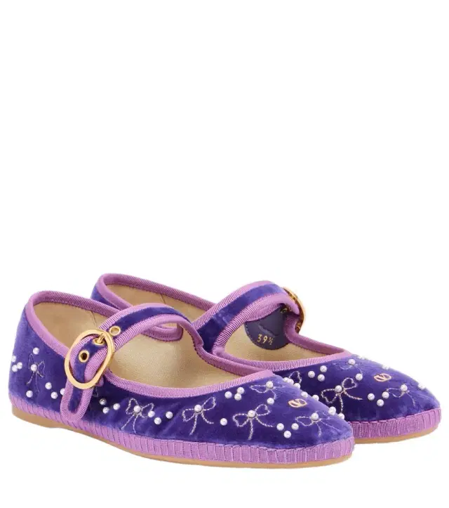 Valentino Garavani Endouce sequined velvet Mary Jane flats