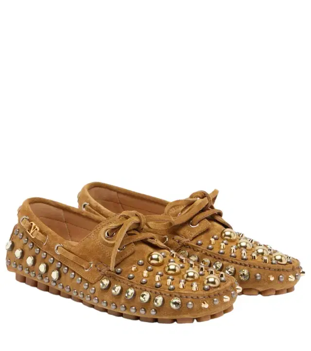 Valentino Garavani Fastaway embellished suede driving shoes