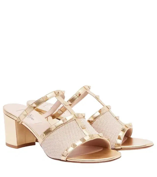 Valentino Garavani Rockstud 80 leather-trimmed mules