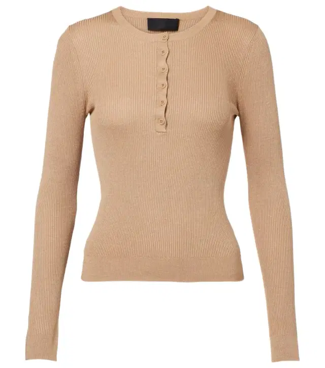 Nili Lotan Kyrie ribbed-knit silk Henley shirt