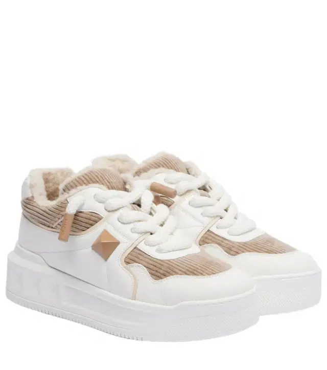 Valentino Garavani One Stud XL leather and corduroy sneakers