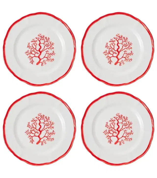 LES OTTOMANS Coral set of 4 ceramic dinner plates