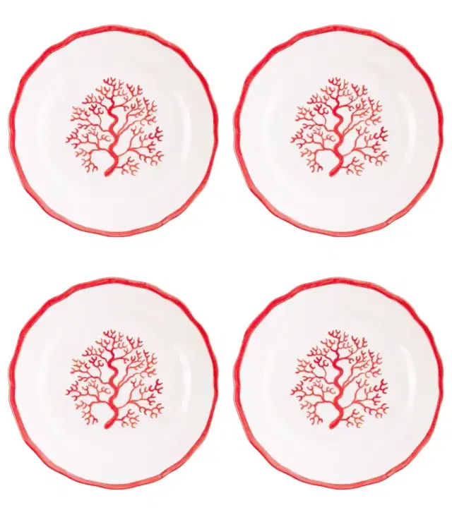 LES OTTOMANS Coral set of 4 painted ceramic side plates