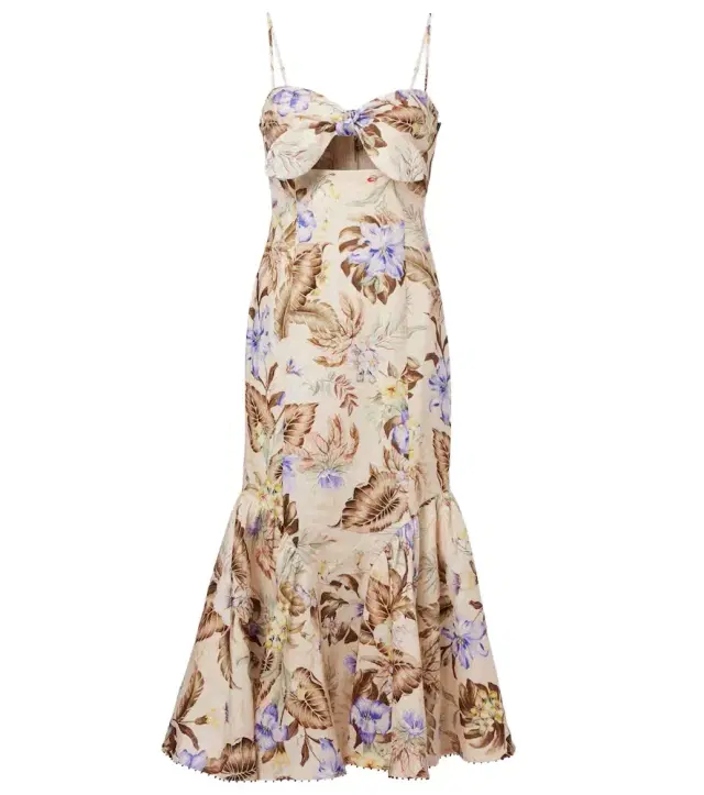 Zimmermann Coco bow-detail floral linen midi dress