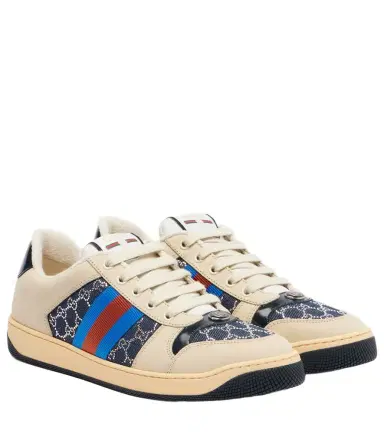 Gucci Screener GG leather-trimmed denim sneakers | Thumbnail 1 Gucci Screener GG leather-trimmed denim sneakers | Thumbnail 1
