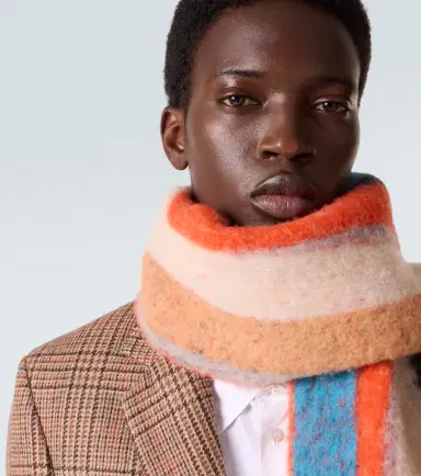 Loewe Fringed striped alpaca-blend scarf | Thumbnail 3