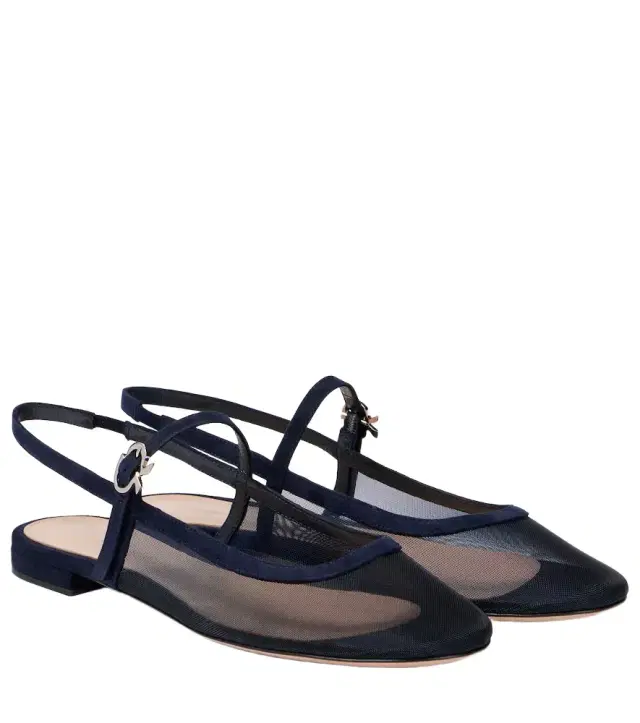 Gianvito Rossi Leather-trimmed organza ballet flats
