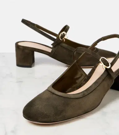 Gianvito Rossi Leather-trimmed suede slingback pumps | Thumbnail 4