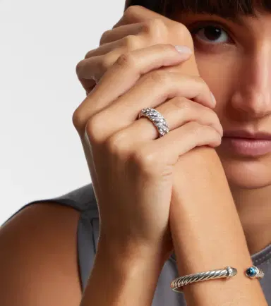 David Yurman Sculpted Cable 18kt white gold ring with diamonds | Thumbnail 4 David Yurman Sculpted Cable 18kt white gold ring with diamonds | Thumbnail 4