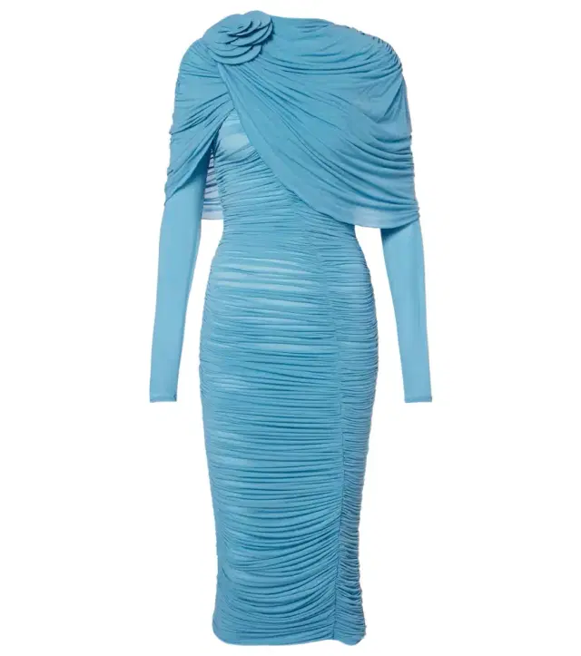 Magda Butrym Floral-appliqué ruched caped midi dress