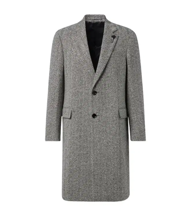 Lardini Herringbone virgin wool tweed overcoat