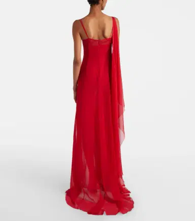 BLUMARINE Asymmetric draped silk georgette gown | Thumbnail 2
