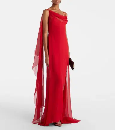 BLUMARINE Asymmetric draped silk georgette gown | Thumbnail 3