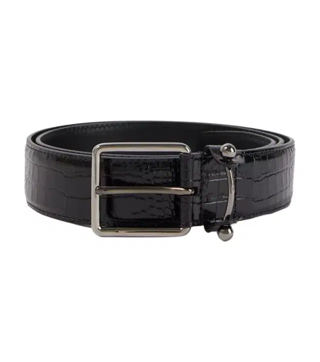 Croc-effect leather belt