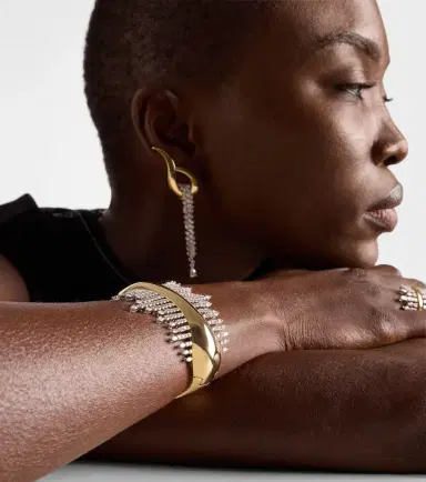 YEPREM Golden Strada 18kt gold cuff bracelet with diamonds | Thumbnail 2