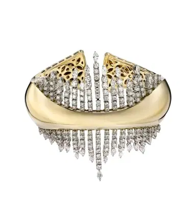 YEPREM Golden Strada 18kt gold cuff bracelet with diamonds | Thumbnail 1