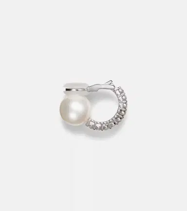 YEPREM Pearlescent 18kt white gold single ear cuff with diamonds and freshwater pearl | Thumbnail 2