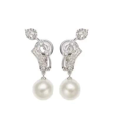 Yeprem Pearlescent 18kt white gold earrings with diamonds and pearls | Thumbnail 1