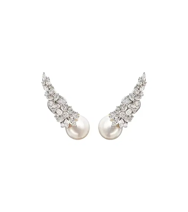 Yeprem Pearlescent 18kt white gold earrings with diamonds and freshwater pearls