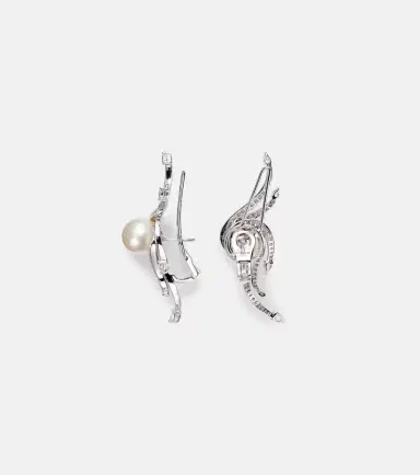 YEPREM Pearlescent 18kt white gold earrings with diamonds and pearls | Thumbnail 2
