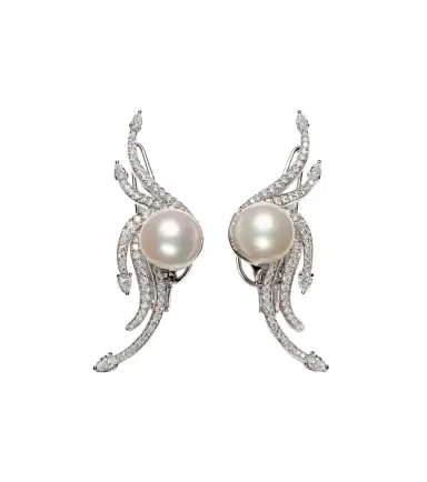 YEPREM Pearlescent 18kt white gold earrings with diamonds and pearls | Thumbnail 1