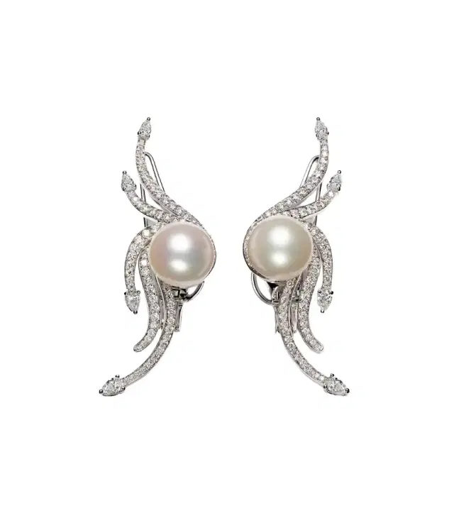 Yeprem Pearlescent 18kt white gold earrings with diamonds and pearls