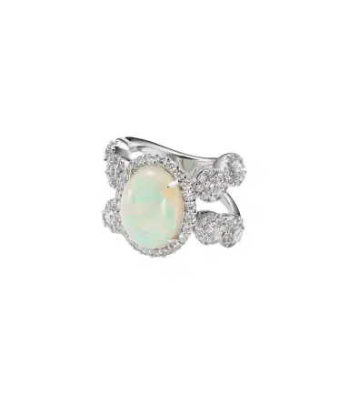YEPREM Reign Supreme 18kt white gold ring with diamonds and opal | Thumbnail 1