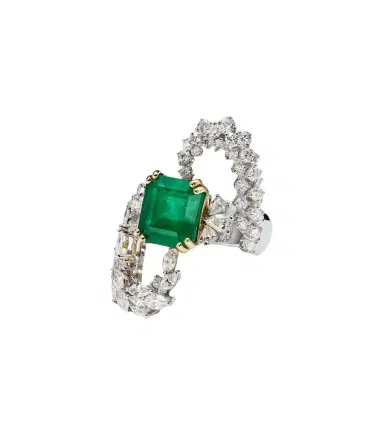YEPREM Reign Supreme 18kt white gold ring with emerald and diamonds | Thumbnail 1 YEPREM Reign Supreme 18kt white gold ring with emerald and diamonds | Thumbnail 1
