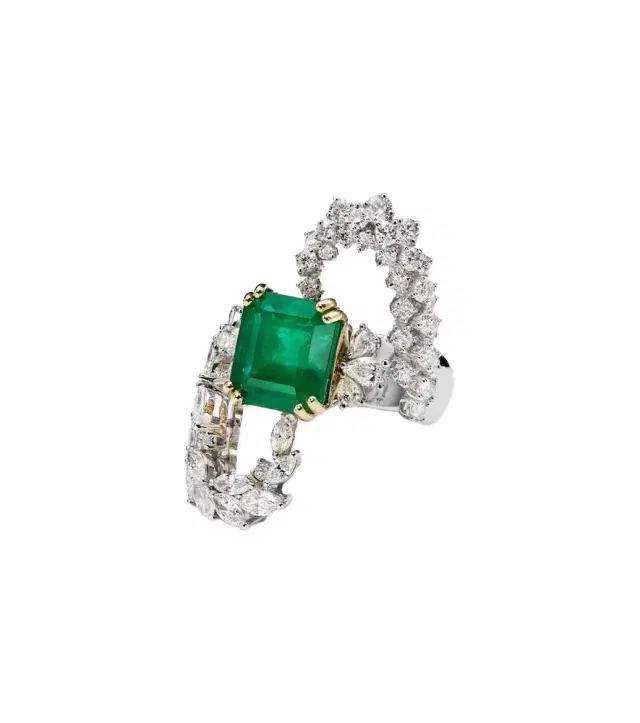 Yeprem Reign Supreme 18kt white gold ring with emerald and diamonds