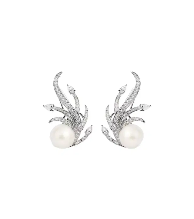 Yeprem Pearlescent 18kt white gold earrings with diamonds and pearls