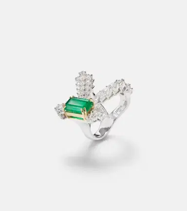 YEPREM Reign Supreme 18kt white gold ring with emerald and diamonds | Thumbnail 2 YEPREM Reign Supreme 18kt white gold ring with emerald and diamonds | Thumbnail 2
