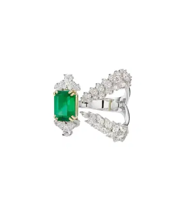 YEPREM Reign Supreme 18kt white gold ring with emerald and diamonds | Thumbnail 1 YEPREM Reign Supreme 18kt white gold ring with emerald and diamonds | Thumbnail 1