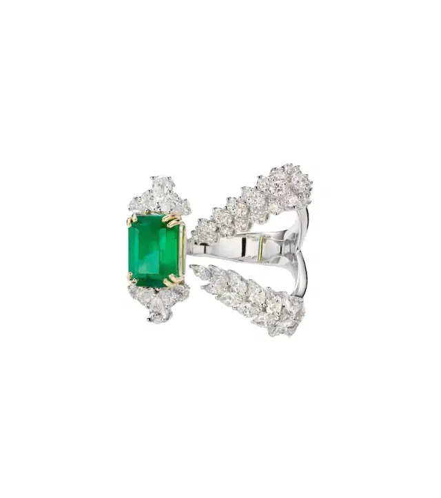 Yeprem Reign Supreme 18kt white gold ring with emerald and diamonds