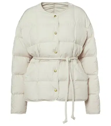 Moncler Belted leather-trimmed down jacket | Thumbnail 1 Moncler Belted leather-trimmed down jacket | Thumbnail 1