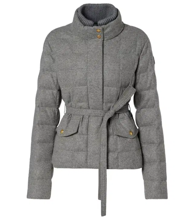 Belted quilted down jacket