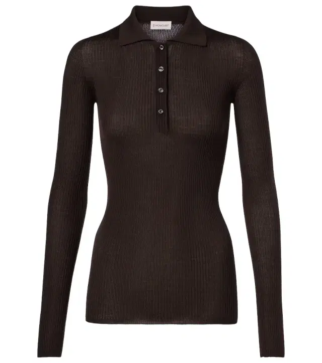 Ribbed-knit wool polo shirt
