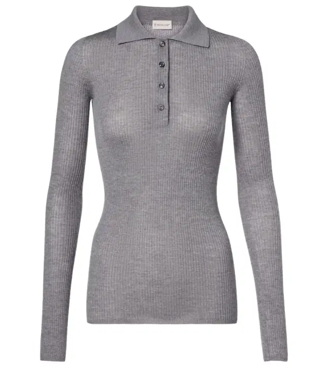 Ribbed-knit wool polo shirt