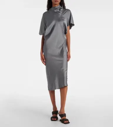 Rick Owens Gathered satin midi dress | Thumbnail 2