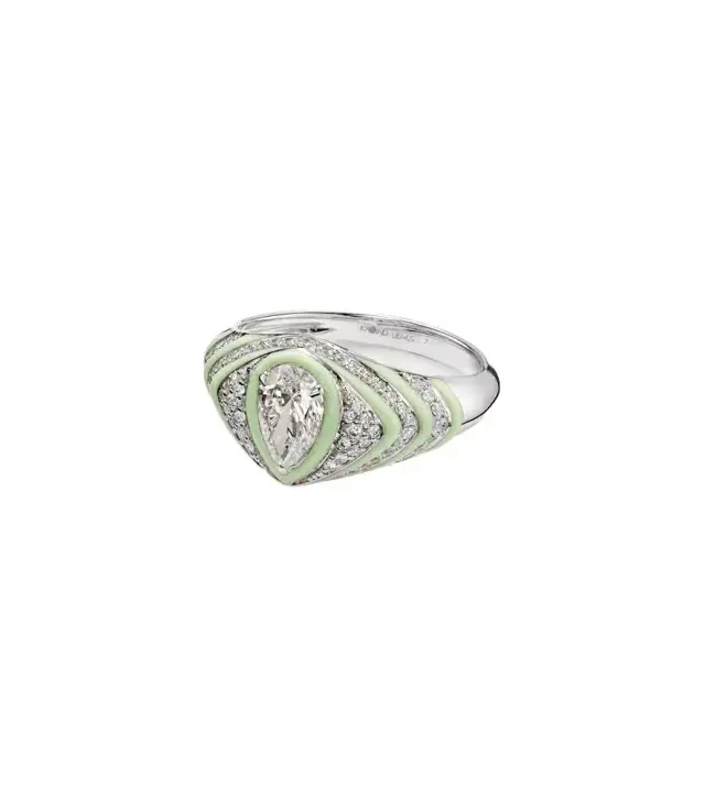 Kamyen Striped Pear 18kt white gold and enamel pinky ring with diamonds