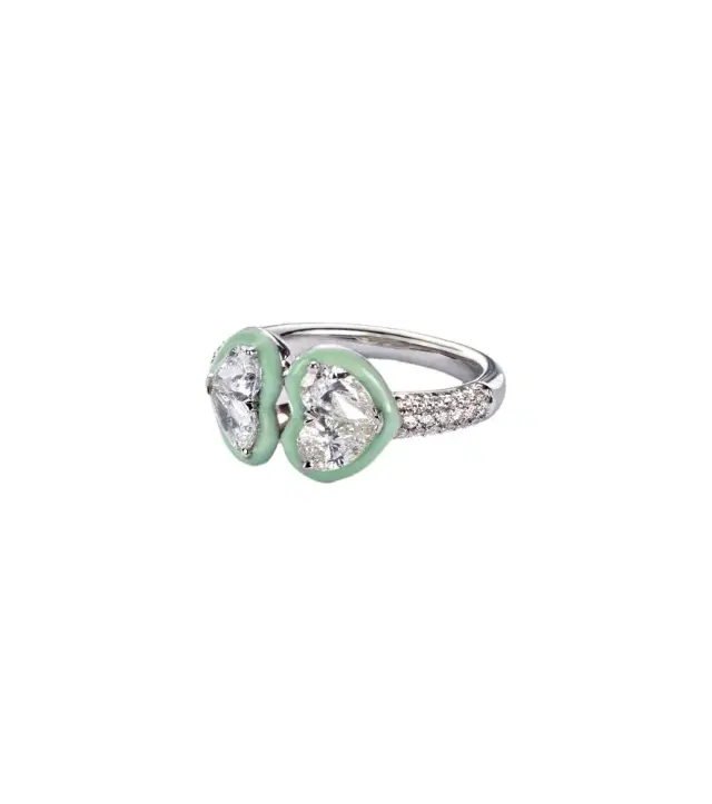 Kamyen 18kt white gold and enamel ring with diamonds