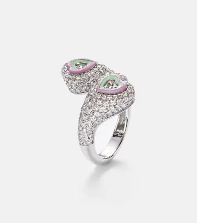 Kamyen Gemini Heart 18kt white gold and enamel pinky ring with diamonds | Thumbnail 2