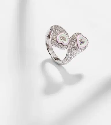 Kamyen Gemini Heart 18kt white gold and enamel pinky ring with diamonds | Thumbnail 5