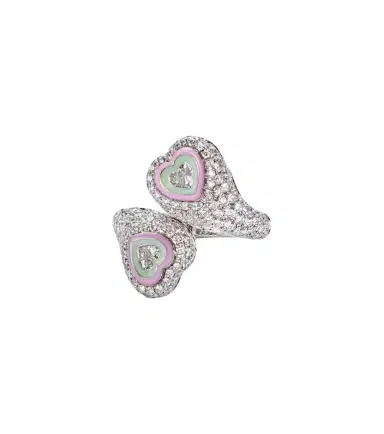 Kamyen Gemini Heart 18kt white gold and enamel pinky ring with diamonds | Thumbnail 1
